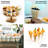 Natural Eco Friendly Disposable Pine Wood Food Cones, 100% Biodegradable Tasting Serving Cones