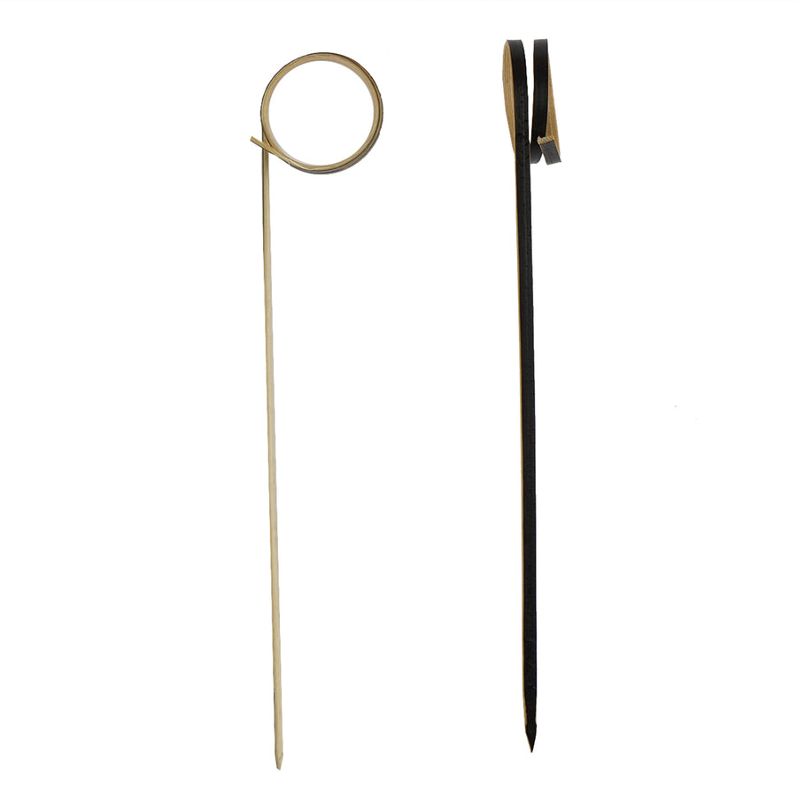 5inch Eco Friendly Black Loop Ring Party Picks, Bamboo Skewers, Decorative Top Cocktail Sticks