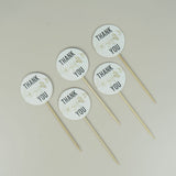 5.5inch Thank You Tag Round Cupcake Toppers, Bamboo Skewers, Decorative Top Cocktail Picks 