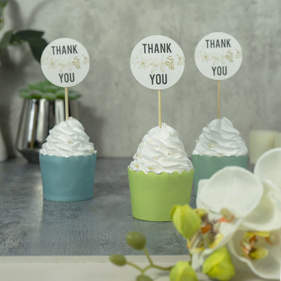 5.5inch Thank You Tag Round Cupcake Toppers, Bamboo Skewers, Decorative Top Cocktail Picks