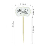 50 Pack | 5inch Thank You Tag Cloud Cupcake Toppers, Bamboo Skewers, Decorative Top Cocktail Picks
