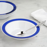 10 Pack | White Round 12oz Disposable Plastic Soup Bowl With Royal Blue and Silver Rim