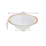 10 Pack | White Round 12oz Disposable Plastic Soup Bowl With Gold Vine and Red Rim