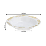 10 Pack | Gold Embossed White 12oz Disposable Plastic Soup Bowl - Round With Scalloped Edges