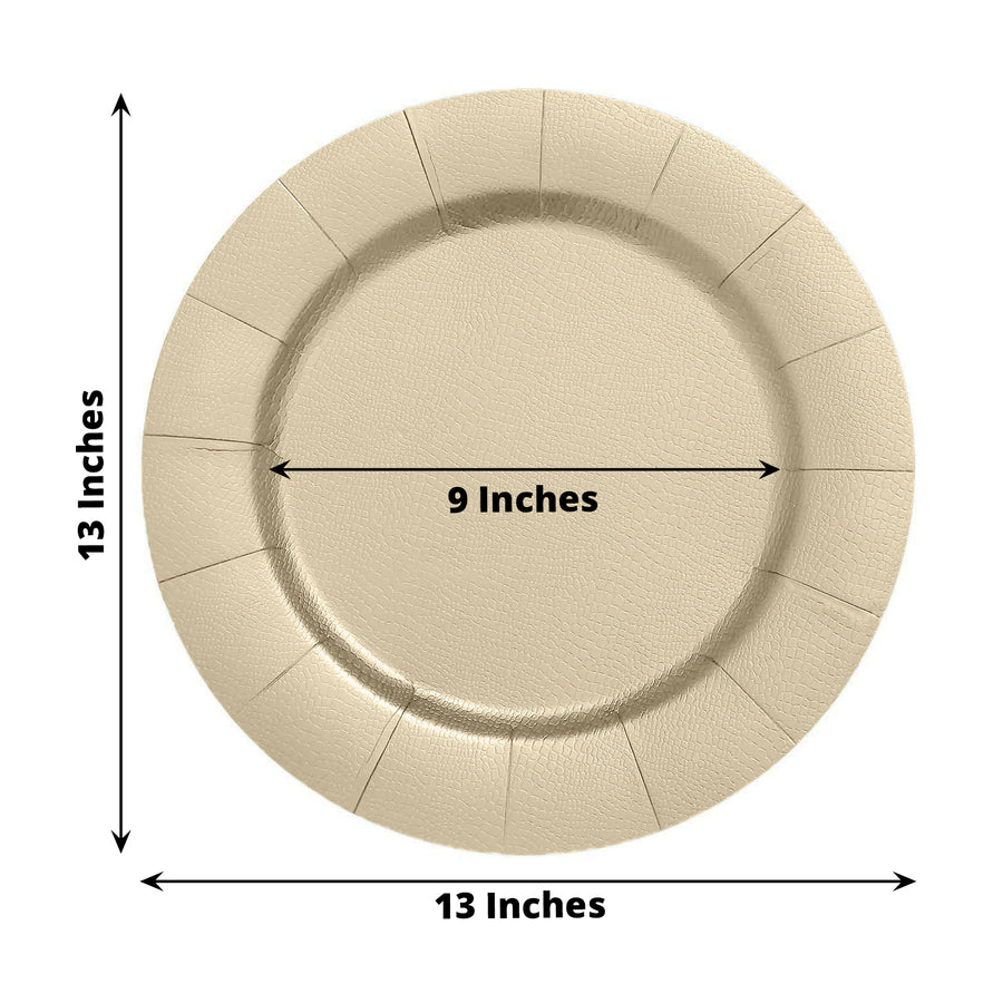 10 Pack | 13inch Champagne Leather Textured Disposable Charger Plates