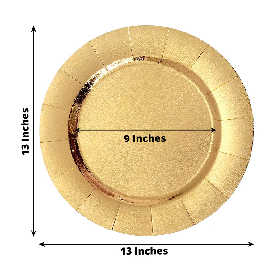 Gold Disposable 13inch Charger Plates, Cardboard Serving Tray, Round with Leathery Texture