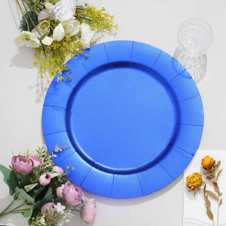 Add a Touch of Elegance with Royal Blue Leather Textured Disposable Charger Plates