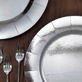 Silver Disposable 13inch Charger Plates, Cardboard Serving Tray, Round with Leathery Texture