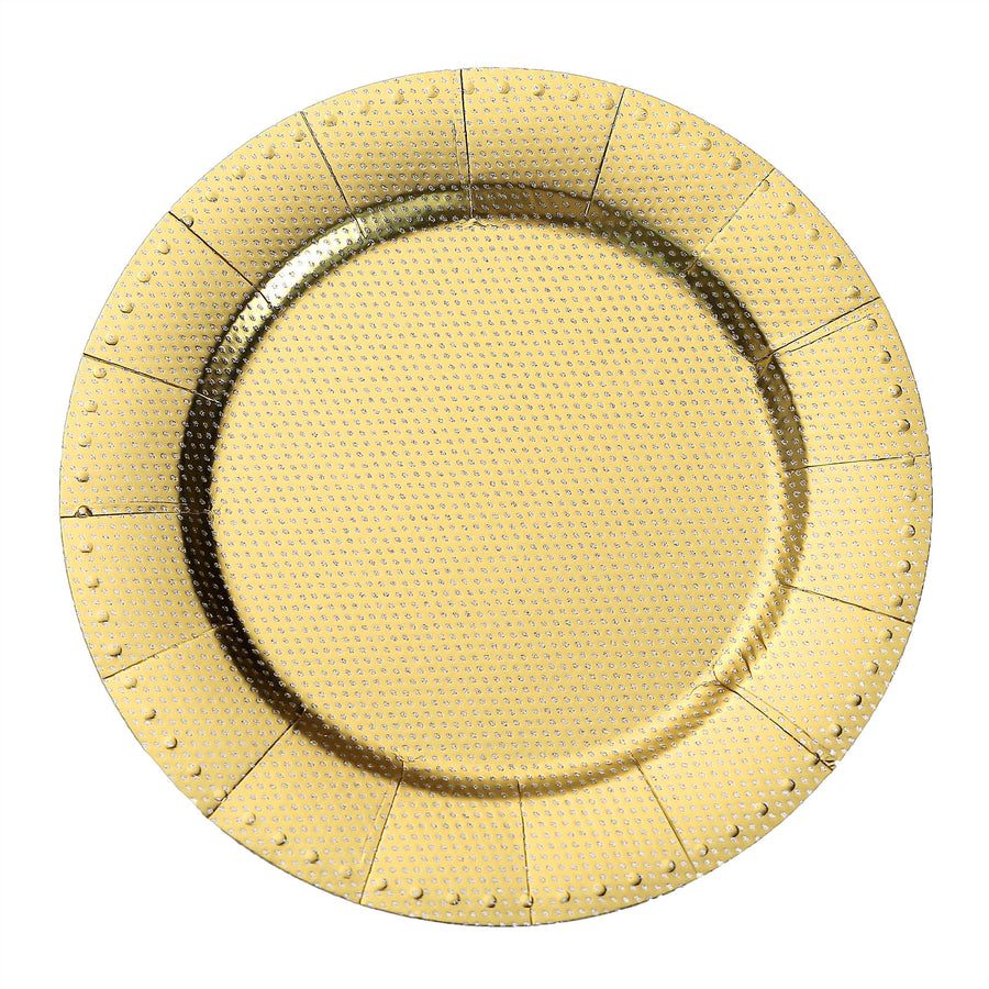 Gold 13inch Charger Plates, Cardboard Serving Tray Round with Glitter Texture Dotted Rims#whtbkgd