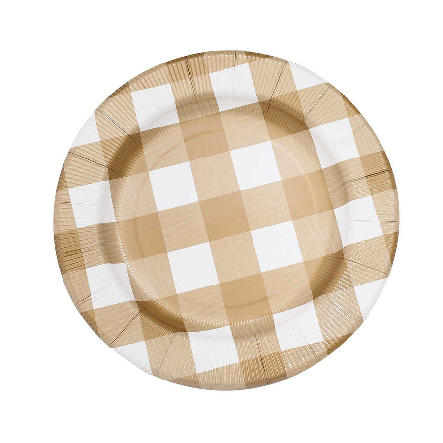 10 Pack | 13inch Gold / White Buffalo Plaid Disposable Charger Plates#whtbkgd
