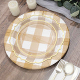 10 Pack | 13inch Gold / White Buffalo Plaid Disposable Charger Plates