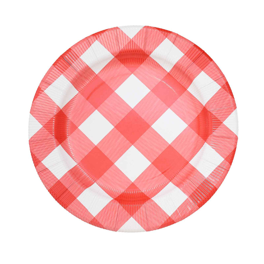 10 Pack | 13inch Red / White Buffalo Plaid Disposable Charger Plates#whtbkgd