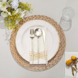 6 Pack Natural Woven Rattan Print Disposable Dining Table Mats, 13inch Round Cardstock Paper
