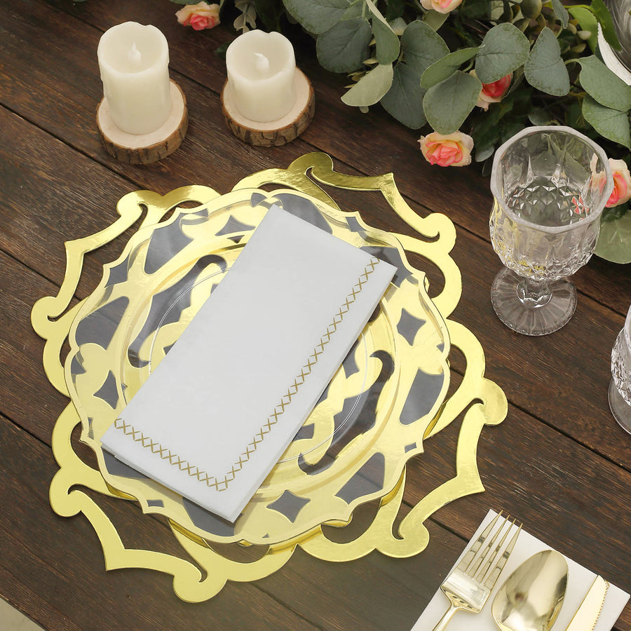 6 Pack Metallic Gold Laser Cut Flower Dining Table Mats, 13inch Disposable Cardboard Placemats
