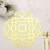 6 Pack | 13inch Metallic Gold Foil Laser Cut Flower Dining Table Mats