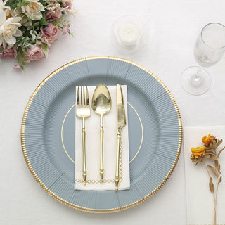 Dusty Blue Gold Rim Sunray Disposable Charger Plates - The Perfect Choice for Any Event