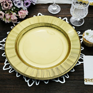 Add Elegance to Your Table with Sunray Metallic Gold Disposable Charger Plates