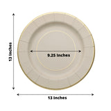 25 Pack | 13inch Taupe Gold Rim Sunray Disposable Charger Plates