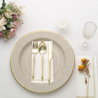 Taupe Gold Rim Sunray Disposable Charger Plates: The Perfect Choice for Your Event
