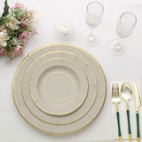 25 Pack | 13inch Taupe Gold Rim Sunray Disposable Charger Plates