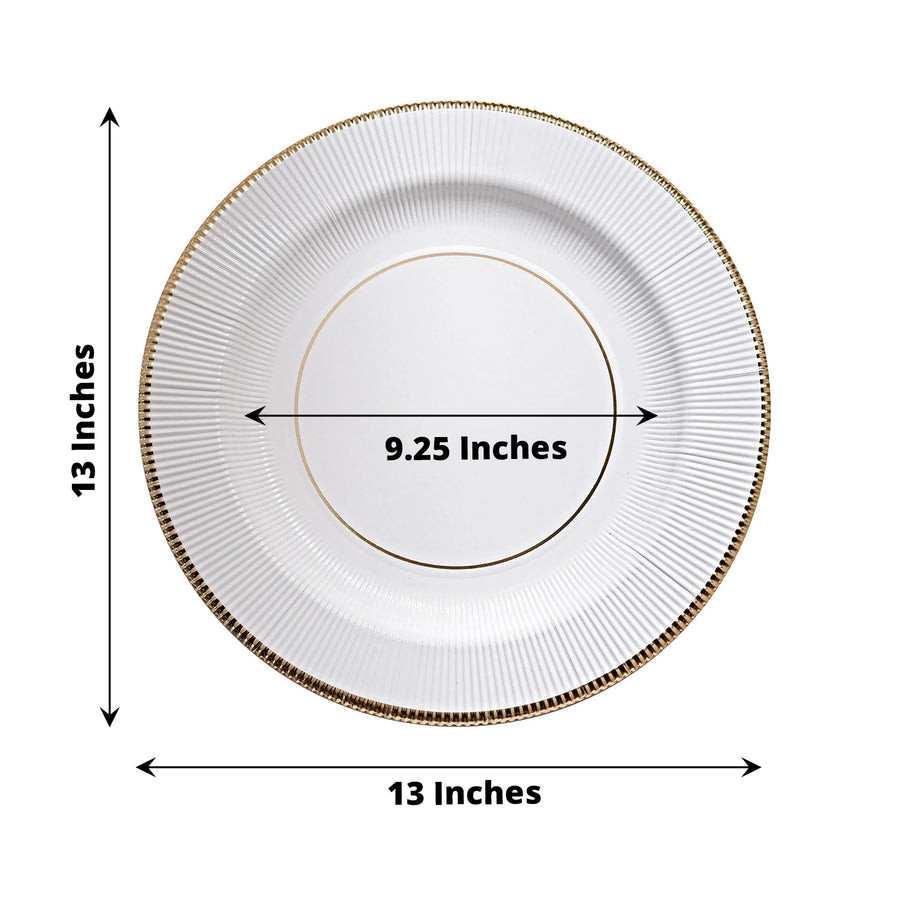 Sunray White 13inch Disposable Charger Plates, Cardboard Serving Tray, Round with Gold Edges