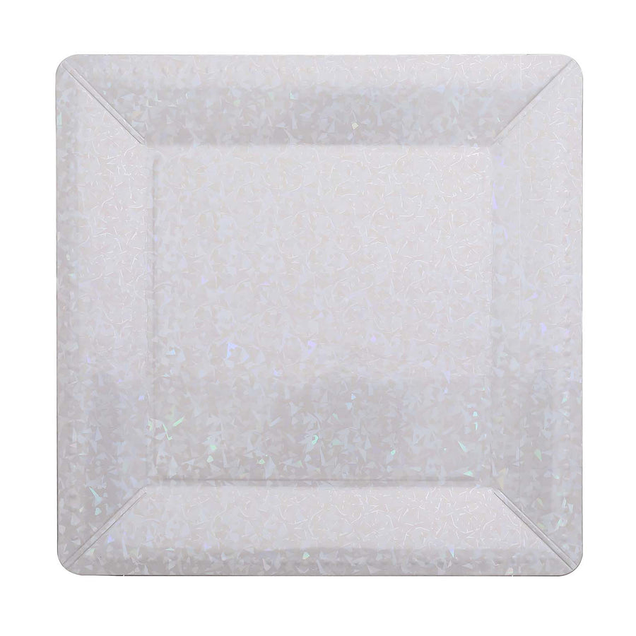 10 Pack | 13inch Iridescent Textured Disposable Square Charger Plates#whtbkgd