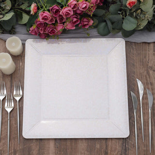 Elegant Iridescent Textured Disposable Square Charger Plates for Stunning Table Decor
