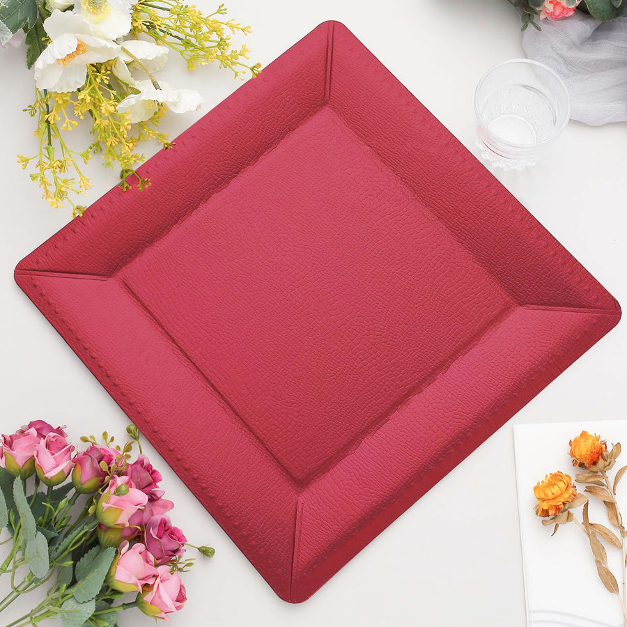 10 Pack | 13inch Burgundy Textured Disposable Square Charger Plates