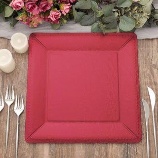 Add Elegance to Your Event with Burgundy Textured Disposable Square Charger Plates