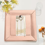10 Pack | 13inch Rose Gold Textured Disposable Square Charger Plates