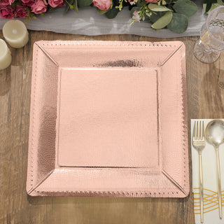 Add Elegance to Your Event with Rose Gold Textured Disposable Square Charger Plates