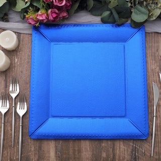 Add Elegance with Royal Blue Textured Disposable Square Charger Plates