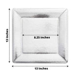 10 Pack | 13inch Silver Textured Disposable Square Charger Plates