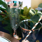 Plastic 5oz Champagne Flutes, Disposable Champagne Glasses with Rose Gold Rimmed and Detachable Base
