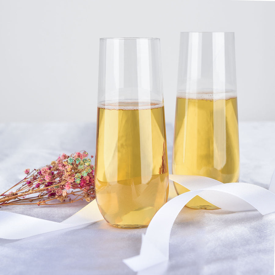6 Pack | Clear 9oz Plastic Stemless Champagne Flutes Disposable Glasses For Champagne