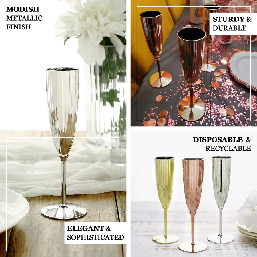 6 Pack | Silver 5oz Plastic Champagne Flutes, Disposable Glasses For Champagne