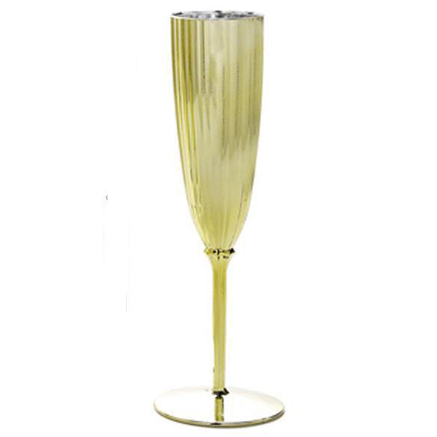 6 Pack | Metallic Gold 5oz Plastic Champagne Flutes Disposable Glasses For Champagne#whtbkgd