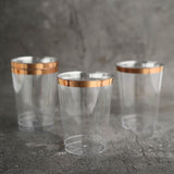 12 Pack | 10oz Rose Gold Rim Clear Plastic Party Cups, Disposable Tumblers