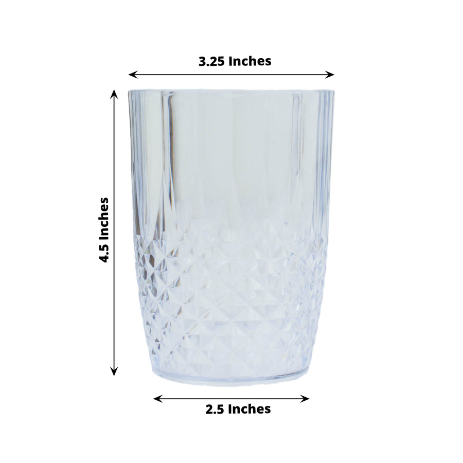 6 Pack | 16oz Clear Crystal Cut Short Reusable Plastic Tumbler Glasses