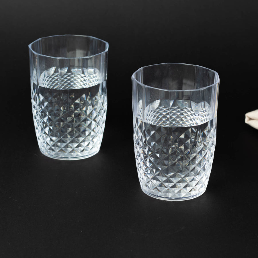 6 Pack | 16oz Clear Crystal Cut Short Reusable Plastic Tumbler Glasses#whtbkgd