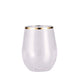 12 Pack | Clear 14oz Gold Rim Plastic Stemless Wine Glasses, Disposable Wine Tumbler#whtbkgd