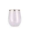 12 Pack | Clear 14oz Gold Rim Plastic Stemless Wine Glasses, Disposable Wine Tumbler#whtbkgd
