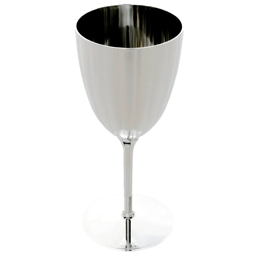 6 Pack | Silver 8oz Plastic Wine Glasses, Disposable Wine Goblets#whtbkgd