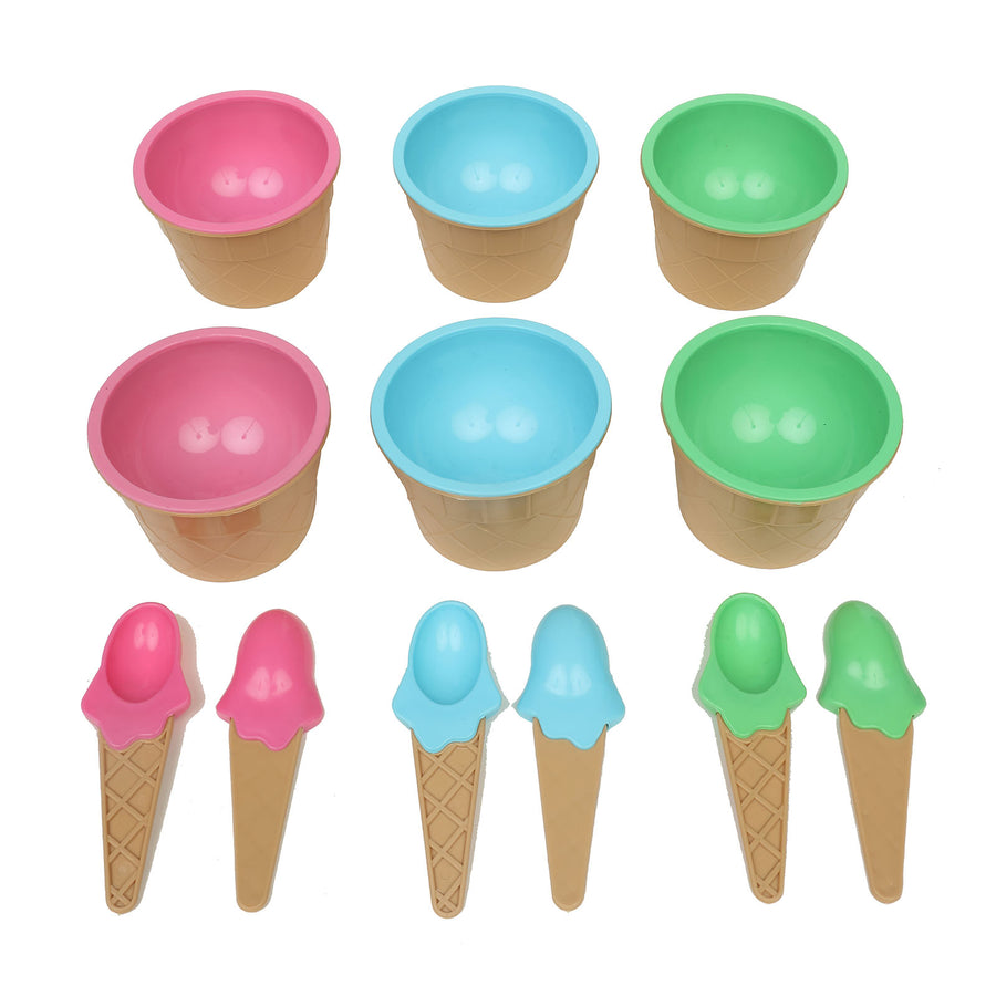 Set of 6 | Reusable Ice Cream Cone Bowls And Spoons, Dessert Cups Waffle Design Spoons