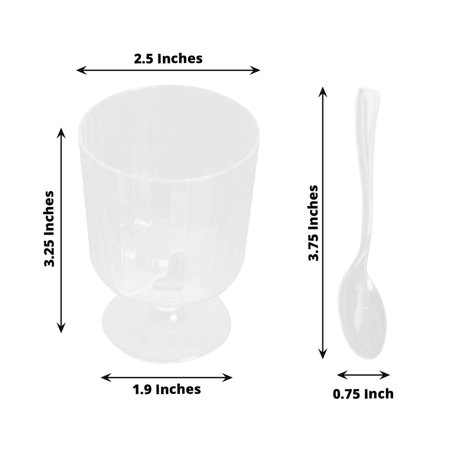 24 Pack | 5oz Clear Mini Ribbed Pedestal Disposable Snack Cups With Spoons