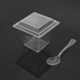 24 Pack | 4oz Clear Disposable Square Snack Tumbler Cup, Lid and Spoon Set