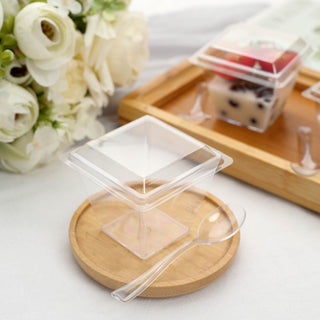 Clear Disposable Square Snack Tumbler Cup, Lid and Spoon Set