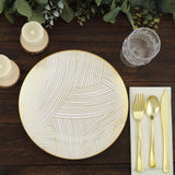 10 Pack | 10inches White Gold Wave Brush Stroked Disposable Dinner Plates, Plastic Party Plates