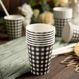 Black/White Checkered 9oz Paper Cups, Disposable Cups For Picnic, Birthday Party and All Purpose Use