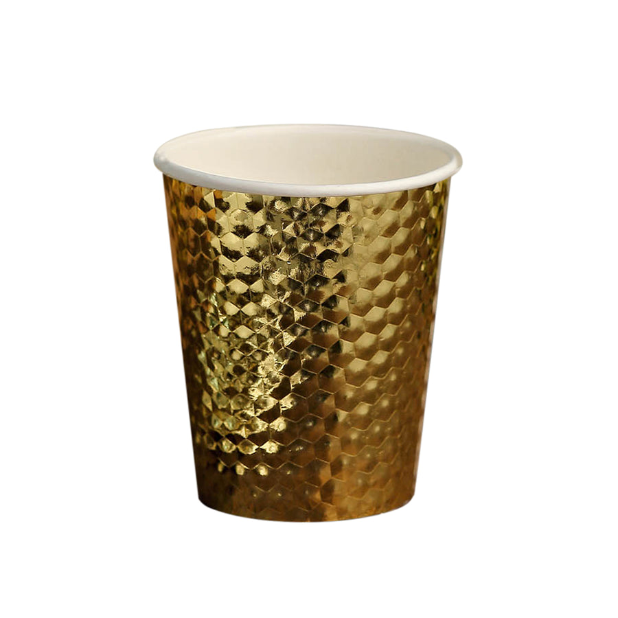 24 Pack | Gold Foil Honeycomb 9oz Paper Cups, Disposable Tableware#whtbkgd